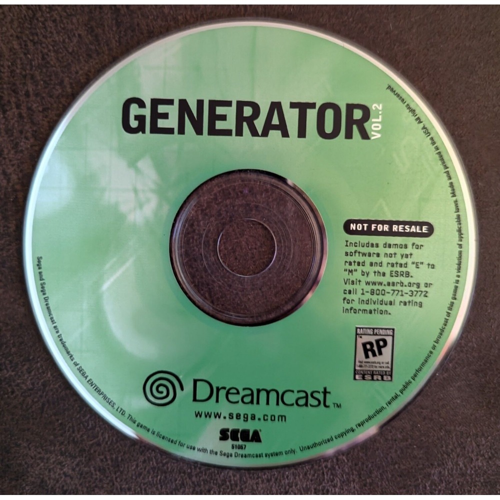 SEGA Dreamcast - GENERATOR‎ Vol. 2 - Demo Disk 2000 Video Games - Disc Only -